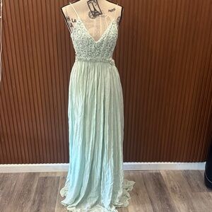 Sleeveless Lace Boho Mint Green Maxi Dress